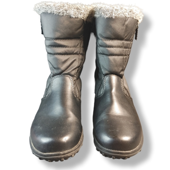 Totes Snow Boots Women’s 8 Henrique Black Winter Waterproof Faux Gray Fur - Picture 3 of 10